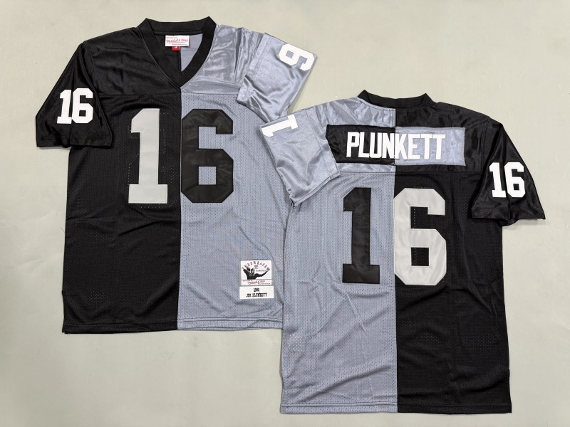 Men 2025 Nike Oakland Raiders #16 Plunkett black grey Throwback Limited NFL Jersey style 001